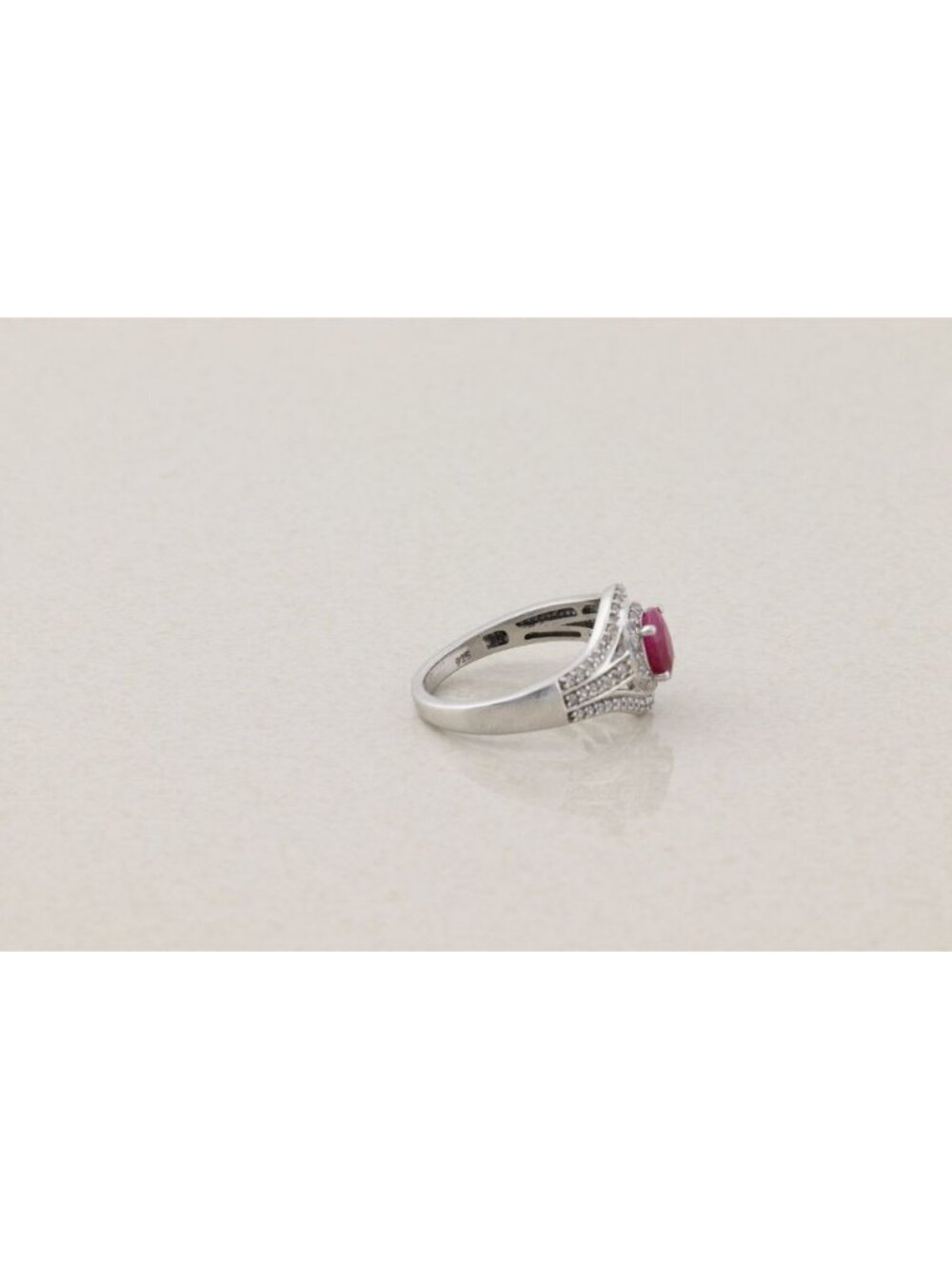 Sterling Silver Niassa Ruby and White Zircon Ring Size 9 - Picture 7 of 7
